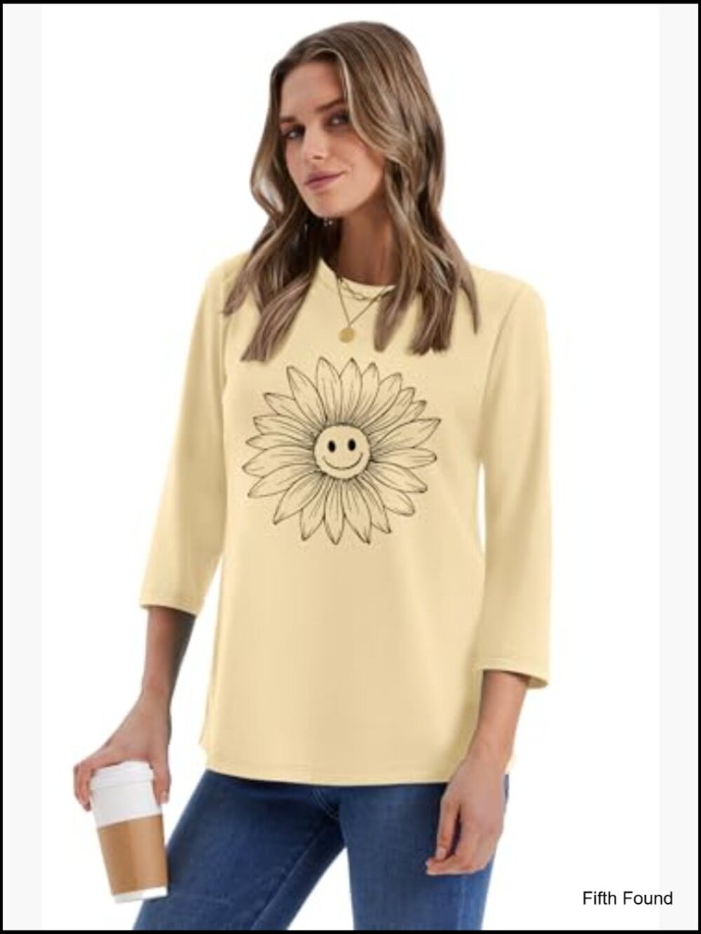 3/4 Length Sleeve Graphic Tunic Tops Crewneck Casual Flowy Blouses - Picture 4 of 7